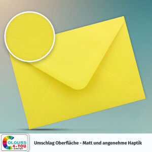 300 Briefumschläge DIN C6 Gelb - 11,4 x 16,2 cm - Kuverts mit 100 g/m² Nassklebung spitze Klappe - Umschläge ohne Fenster - Colours-4-you