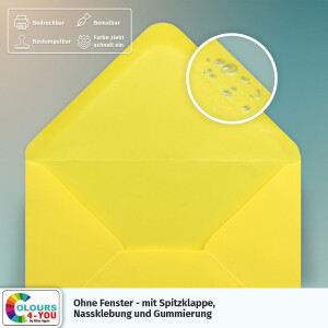 1000 Briefumschläge DIN C6 Gelb - 11,4 x 16,2 cm - Kuverts mit 100 g/m² Nassklebung spitze Klappe - Umschläge ohne Fenster - Colours-4-you