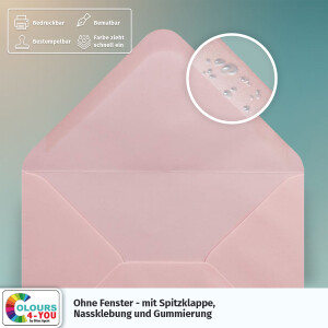 25 Briefumschläge DIN C6 Rosa - 11,4 x 16,2 cm - Kuverts mit 100 g/m² Nassklebung spitze Klappe - Umschläge ohne Fenster - Colours-4-you