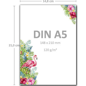 50 Briefpapier-Sets DIN A5 - in Weiß mit Flamingo Motiv - mit Briefumschlägen DIN C6 in Flamingo Briefbogen bedruckbar ideal für Hochzeitseinladungen