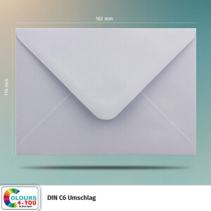 100 Briefumschläge DIN C6 Flieder - 11,4 x 16,2 cm - Kuverts mit 100 g/m² Nassklebung spitze Klappe - Umschläge ohne Fenster - Colours-4-you
