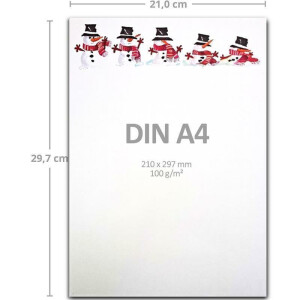25 Briefbogen-Sets DIN A4 - in Naturweiß mit Schneemann - mit Briefumschlägen DIN C6 in Dunkelrot - Briefpapier bedruckbar ideal für Weihnachten