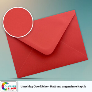 50 Briefumschläge DIN C6 Rot - 11,4 x 16,2 cm - Kuverts mit 100 g/m² Nassklebung spitze Klappe - Umschläge ohne Fenster - Colours-4-you
