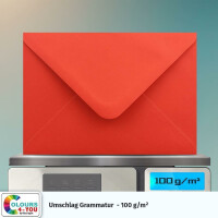75 Briefumschläge DIN C6 Rot - 11,4 x 16,2 cm - Kuverts mit 100 g/m² Nassklebung spitze Klappe - Umschläge ohne Fenster - Colours-4-you