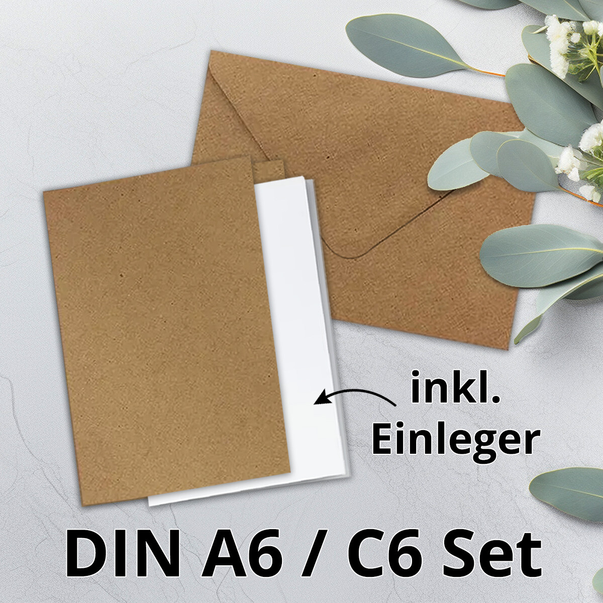 Kraftpapier-Set - DIN C6 Briefumschlag + DIN A6 Karte +...