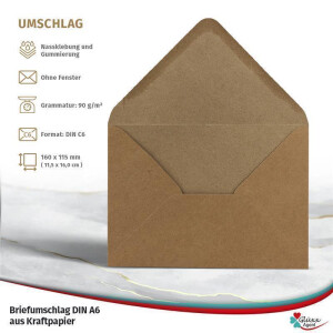 400 Karten Einleger Briefumschläge Set - Umschläge DIN C6 + blanko Klappkarten DIN A6 + Einleger - Umschläge mit Karten in Natur Kraftpapier Braun - Selber basteln Einladungskarten Weihnachtskarten