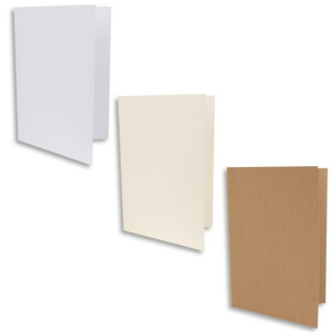 15x Faltkarten Set DIN B6 mit Briefumschlägen in Weiß, Creme und Kraftpapier Braun - Nassklebung, spitze Klappe - für Einladungen und Grußkarten