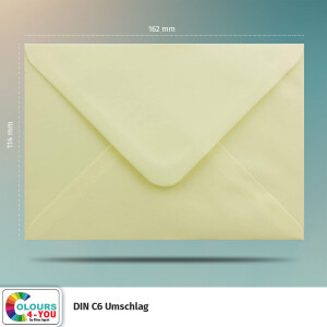 75 Briefumschläge DIN C6 Hellgelb Gelb - 11,4 x 16,2 cm - Kuverts mit 100 g/m² Nassklebung spitze Klappe - Umschläge ohne Fenster - Colours-4-you