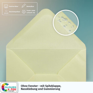 500 Briefumschläge DIN C6 Hellgelb Gelb - 11,4 x 16,2 cm - Kuverts mit 100 g/m² Nassklebung spitze Klappe - Umschläge ohne Fenster - Colours-4-you