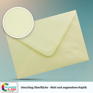 500 Briefumschläge DIN C6 Hellgelb Gelb - 11,4 x 16,2 cm - Kuverts mit 100 g/m² Nassklebung spitze Klappe - Umschläge ohne Fenster - Colours-4-you