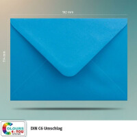 25 Briefumschläge DIN C6 Azurblau Blau - 11,4 x 16,2 cm - Kuverts mit 100 g/m² Nassklebung spitze Klappe - Umschläge ohne Fenster - Colours-4-you