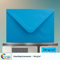 25 Briefumschläge DIN C6 Azurblau Blau - 11,4 x 16,2 cm - Kuverts mit 100 g/m² Nassklebung spitze Klappe - Umschläge ohne Fenster - Colours-4-you