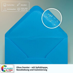 75 Briefumschläge DIN C6 Azurblau Blau - 11,4 x 16,2 cm - Kuverts mit 100 g/m² Nassklebung spitze Klappe - Umschläge ohne Fenster - Colours-4-you
