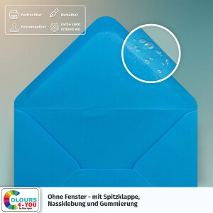 150 Briefumschläge DIN C6 Azurblau Blau - 11,4 x 16,2 cm - Kuverts mit 100 g/m² Nassklebung spitze Klappe - Umschläge ohne Fenster - Colours-4-you