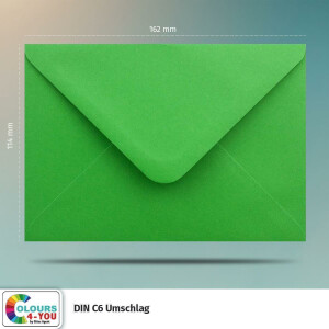 100 Briefumschläge DIN C6 Grün - 11,4 x 16,2 cm - Kuverts mit 100 g/m² Nassklebung spitze Klappe - Umschläge ohne Fenster - Colours-4-you