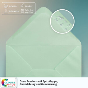 75 Briefumschläge DIN C6 Mintgrün Grün - 11,4 x 16,2 cm - Kuverts mit 100 g/m² Nassklebung spitze Klappe - Umschläge ohne Fenster - Colours-4-you