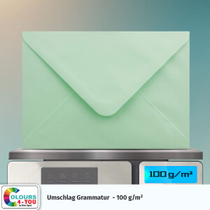 150 Briefumschläge DIN C6 Mintgrün Grün - 11,4 x 16,2 cm - Kuverts mit 100 g/m² Nassklebung spitze Klappe - Umschläge ohne Fenster - Colours-4-you