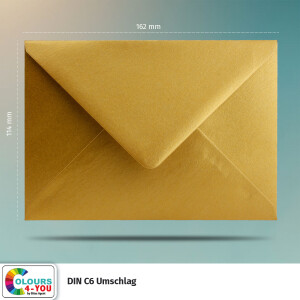 700 Briefumschläge DIN C6 Gold - 11,4 x 16,2 cm - Kuverts mit 90 g/m² Nassklebung spitze Klappe - Umschläge ohne Fenster - Colours-4-you