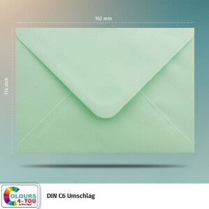 1000 Briefumschläge DIN C6 Mintgrün Grün - 11,4 x 16,2 cm - Kuverts mit 100 g/m² Nassklebung spitze Klappe - Umschläge ohne Fenster - Colours-4-you
