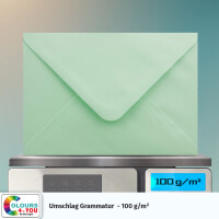 1000 Briefumschläge DIN C6 Mintgrün Grün - 11,4 x 16,2 cm - Kuverts mit 100 g/m² Nassklebung spitze Klappe - Umschläge ohne Fenster - Colours-4-you