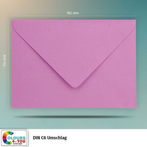 25 Briefumschläge DIN C6 Orchidee - 11,4 x 16,2 cm - Kuverts mit 80 g/m² Nassklebung spitze Klappe - Umschläge ohne Fenster - Colours-4-you