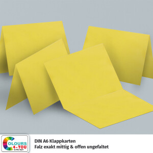 100 Klappkarten mit Umschlägen Set Gelb - DIN A6 Blanko Doppelkarten 14,8 x 21 cm (160 g/m²) - DIN C6 Umschlag 11,4 x 16,2 cm (100 g/m²) Nassklebung -  Grußkarten Einladungskarten Hochzeit