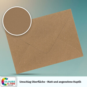 25 Briefumschläge DIN C6 Kraftpapier Braun - 11,4 x 16,2 cm - Kuverts mit 120 g/m² Nassklebung spitze Klappe - Umschläge ohne Fenster - Colours-4-you