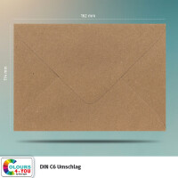 250 Briefumschläge DIN C6 Kraftpapier Braun - 11,4 x 16,2 cm - Kuverts mit 120 g/m² Nassklebung spitze Klappe - Umschläge ohne Fenster - Colours-4-you