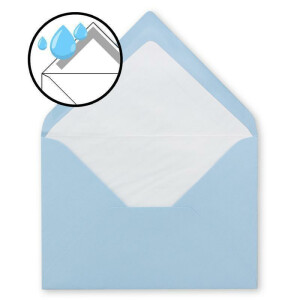 1000 DIN B6 Briefumschläge Hellblau mit weißem Seidenfutter - 12,5 x 17,6 cm - 100 g/m² Nassklebung gerippte Umschläge ohne Fenster von Ihrem Glüxx-Agent
