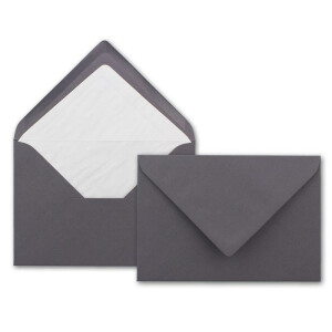 50 DIN B6 Briefumschläge Graphit mit weißem Seidenfutter - 12,5 x 17,6 cm - 100 g/m² Nassklebung gerippte Umschläge ohne Fenster von Ihrem Glüxx-Agent