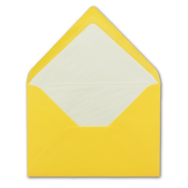 150 DIN B6 Briefumschläge Gelb mit weißem Seidenfutter - 12,5 x 17,6 cm - 100 g/m² Nassklebung gerippte Umschläge ohne Fenster von Ihrem Glüxx-Agent