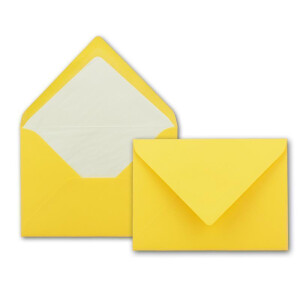 150 DIN B6 Briefumschläge Gelb mit weißem Seidenfutter - 12,5 x 17,6 cm - 100 g/m² Nassklebung gerippte Umschläge ohne Fenster von Ihrem Glüxx-Agent