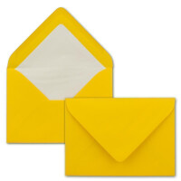 50 DIN B6 Briefumschläge Gelb mit weißem Seidenfutter - 12,5 x 17,6 cm - 110 g/m² Nassklebung Matt ohne Fenster von Ihrem Glüxx-Agent