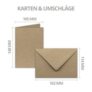 50er Kraftpapier Karten Set mit Umschlägen – Blanko Faltkarten DIN A6 + Briefumschläge C6 in Geschenkbox – Klappkarten für Einladungen, Hochzeit, Geburtstag, Grußkarten, Basteln