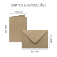 50er Kraftpapier Karten Set mit Umschlägen – Blanko Faltkarten DIN A6 + Briefumschläge C6 in Geschenkbox – Klappkarten für Einladungen, Hochzeit, Geburtstag, Grußkarten, Basteln