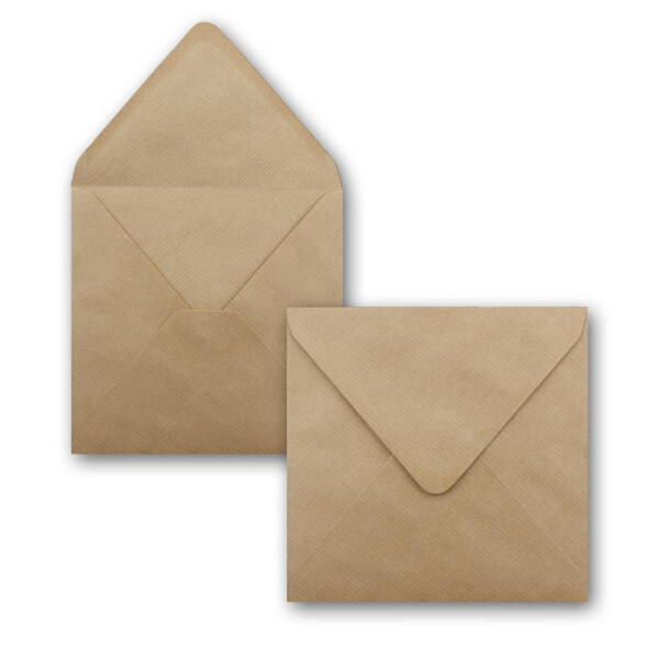 200 Quadratische Briefumschläge Kraftpapier gerippt - 155 x 155 mm - Kuvert mit 110 g/m² - Umschläge Spitze Klappe mit Nassklebung Umschläge ohne Fenster - Glüxx Agent