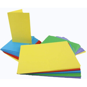 Craft UK 50 Karten-Sets mit Briefumschlägen - Verschiedene Farben - DIN A6 / C6 - 11,4 x 16,2 cm - 50 Doppelkarten und 50 Umschläge - Rot Blau Grün Lila Gelb