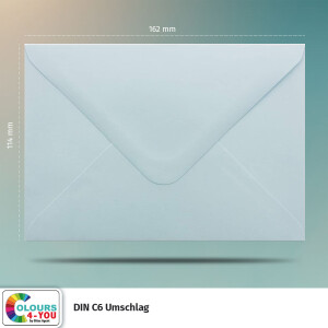 1000 Briefumschläge DIN C6 Hellblau Blau - 11,4 x 16,2 cm - Kuverts mit 100 g/m² Nassklebung spitze Klappe - Umschläge ohne Fenster - Colours-4-you