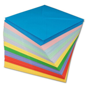 50 Quadratisch Briefumschläge UmschlagPakete Farbenmix 15,5 x 15,5 cm - 100 g/m² Nassklebung spitze Klappe - Serie Colours-4-you - Glüxx-Agent
