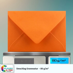 150 Briefumschläge DIN C6 Orange - 11,4 x 16,2 cm - Kuverts mit 80 g/m² Nassklebung spitze Klappe - Umschläge ohne Fenster - Colours-4-you