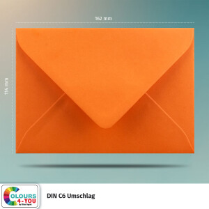 700 Briefumschläge DIN C6 Orange - 11,4 x 16,2 cm - Kuverts mit 80 g/m² Nassklebung spitze Klappe - Umschläge ohne Fenster - Colours-4-you