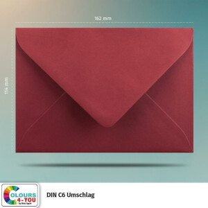 75 Briefumschläge DIN C6 Dunkelrot Rot - 11,4 x 16,2 cm - Kuverts mit 120 g/m² Nassklebung spitze Klappe - Umschläge ohne Fenster - Colours-4-you
