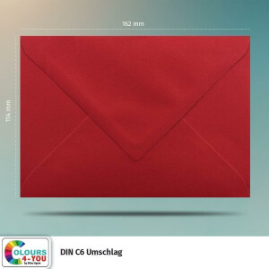 50 Briefumschläge DIN C6 Kirschrot Rot - 11,4 x 16,2 cm - Kuverts mit 80 g/m² Nassklebung spitze Klappe - Umschläge ohne Fenster - Colours-4-you