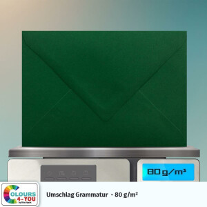 150 Briefumschläge DIN C6 Dunkelgrün Grün - 11,4 x 16,2 cm - Kuverts mit 80 g/m² Nassklebung spitze Klappe - Umschläge ohne Fenster - Colours-4-you