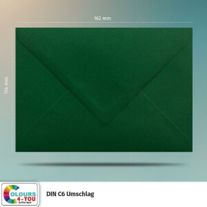 300 Briefumschläge DIN C6 Dunkelgrün Grün - 11,4 x 16,2 cm - Kuverts mit 80 g/m² Nassklebung spitze Klappe - Umschläge ohne Fenster - Colours-4-you