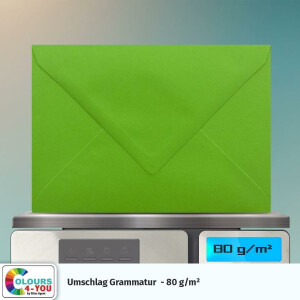 250 Briefumschläge DIN C6 Hellgrün Grün - 11,4 x 16,2 cm - Kuverts mit 80 g/m² Nassklebung spitze Klappe - Umschläge ohne Fenster - Colours-4-you