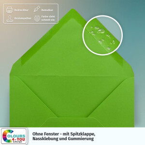 400 Briefumschläge DIN C6 Hellgrün Grün - 11,4 x 16,2 cm - Kuverts mit 80 g/m² Nassklebung spitze Klappe - Umschläge ohne Fenster - Colours-4-you