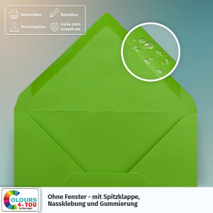 700 Briefumschläge DIN C6 Hellgrün Grün - 11,4 x 16,2 cm - Kuverts mit 80 g/m² Nassklebung spitze Klappe - Umschläge ohne Fenster - Colours-4-you
