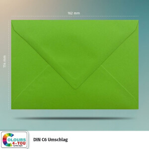 1000 Briefumschläge DIN C6 Hellgrün Grün - 11,4 x 16,2 cm - Kuverts mit 80 g/m² Nassklebung spitze Klappe - Umschläge ohne Fenster - Colours-4-you