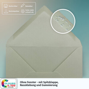 500 Briefumschläge DIN C6 Schiefergrau Grau - 11,4 x 16,2 cm - Kuverts mit 80 g/m² Nassklebung spitze Klappe - Umschläge ohne Fenster - Colours-4-you
